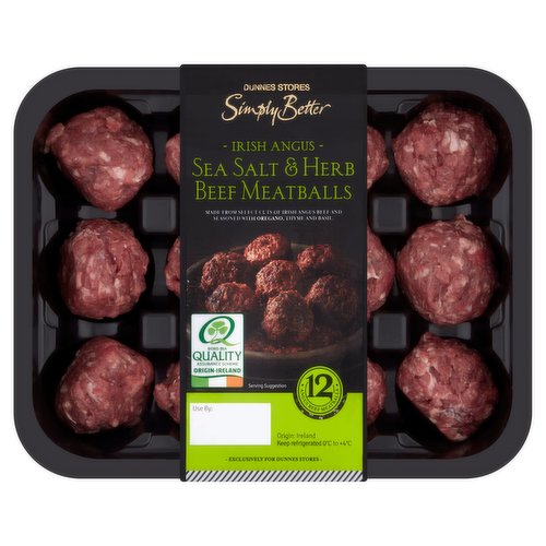 Dunnes Stores Simply Better 12 Irish Angus Sea Salt & Herb Beef Meatballs 300g