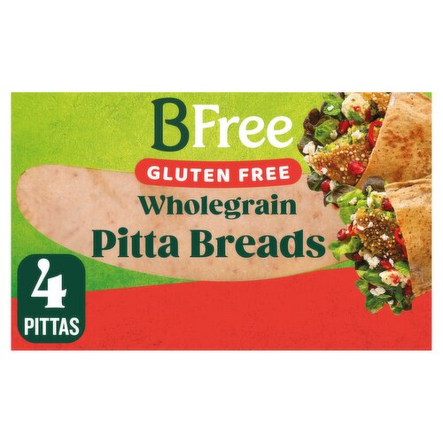<b>Features</b><br/>Live free!<br/>Gluten, Wheat and Dairy Free<br/>Free from food awards 2020 gold<br/>Vegan Friendly<br/>Kosher - KLBD<br/><br/><b>Lifestyle</b><br/>Gluten free<br/>Kosher<br/>Suitable for Vegans<br/><br/><b>Pack Size</b><br/>55g ℮<br/><br/><b>Usage Other Text</b><br/>This pack contains 4 portions (4 x 55g Pittas)<br/><br/><b>Usage Count</b><br/>Number of uses - Servings - 4<br/><br/><br/><b>Ingredients</b><br/>Water<br/>Wholegrain Flours 25% (Sorghum Flour, Millet Flour, Wholegrain Rice Flour, Buckwheat Flour, Teff Flour, Amaranth Flour, Quinoa Flour)<br/>Corn Starch<br/>Potato Starch<br/>Bamboo Fibre<br/>Tapioca Starch<br/>Thickening Agents (Hydroxypropyl Methylcellulosa, Carboxy Methylcelluose, Xanthan Gum, Guar Gum)<br/>Brown Milled Linseed<br/>Glycerol<br/>Inulin<br/>Yeast<br/>Sourdough (Fermented Rice, Corn and Quinoa Flour)<br/>Psyllium (<span style='font-weight: bold;'>Mustard</span>)<br/>Pea Protein<br/>Pea Fibre<br/>Potato Fibre<br/>Apple Juice Conecentrate<br/>Rapeseed Oil<br/>Salt<br/>Apple Extract<br/>Preservative (Sorbic Acid)<br/>Acids (Citric Acid, Malic Acid, Tartaric Acid)<br/><br/><b>Allergy Advice</b><br/>For all allergens please see ingredients in <span style='font-weight: bold;'>bold</span>.<br/><br/><br/><b>Number of Units</b><br/>4<br/><br/><b>Storage Type</b><br/>Ambient<br/><br/><b>Storage</b><br/>Store in a cool dry place away from direct sunlight. For maximum freshness place in an airtight container and consume within 5 days of opening.<br/><br/><b>Preparation and Usage</b><br/>Toast me!<br/><br/><b>Company Name</b><br/>BFree Foods, Ltd.<br/><br/><b>Company Address</b><br/>10 Clyde Road,<br/>
Dublin 4,<br/>
Ireland.<br/><br/><b>Durability after Opening</b><br/>Consume Within - Days - 5<br/><br/><b>Web Address</b><br/>www.btrestoods.com<br/><br/><b>Return To</b><br/>Give Us a Shout!<br/>
BFree Foods, Ltd.,<br/>
10 Clyde Road,<br/>
Dublin 4,<br/>
Ireland.<br/>
www.btrestoods.com<br/>