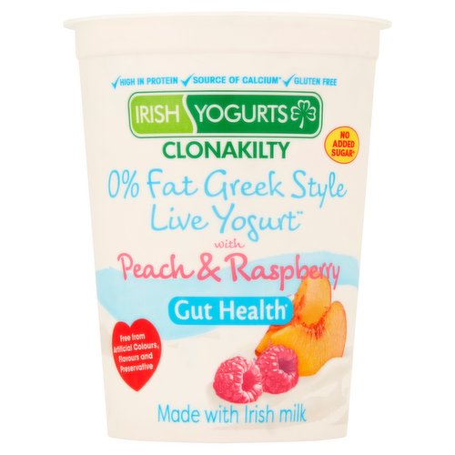 Irish Yogurts Clonakilty 0% Fat Greek Style Live Yogurt with Peach & Raspberry 450g