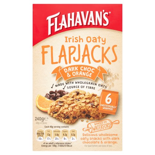 Flahavan's Irish Oaty Flapjacks Dark Choc & Orange 6 x 40g (240g)