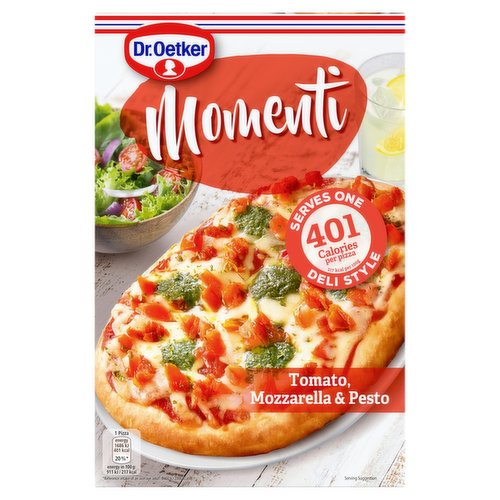 Pizza base topped with tomato sauce, mozzarella cheese, tomato pieces and garnished with basil sauce, quick frozen.<br/><br/><b>Features</b><br/>401 Calories per pizza 217 kcal per 100g<br/>Deli Style<br/>A light and crispy base<br/>No added colours<br/>No Flavour Enhancers<br/>Suitable for vegetarians<br/><br/><b>Lifestyle</b><br/>Suitable for Vegetarians<br/><br/><b>Pack Size</b><br/>185g ℮<br/><br/><b>Usage Other Text</b><br/>Each pack contains one pizza, one pizza serves 1 person<br/><br/><b>Usage Count</b><br/>Number of uses - Servings - 1<br/><br/><b>Recycling Info</b><br/>Box - Recycle<br/>Wrap - Don't Recycle<br/><br/><br/><b>Ingredients</b><br/><span style='font-weight: bold;'>WHEAT</span> Flour<br/>13% Firmed <span style='font-weight: bold;'>MOZZARELLA CHEESE</span><br/>Water<br/>10% Tomato Pieces<br/>9.4% Tomato Purée<br/>5.1% Dried Marinated Tomato Pieces (Dried Tomatoes, Sunflower Oil, Salt, Garlic, Herbs, Acid (Citric Acid))<br/>5.1% Tomato Concentrate<br/>Extra Virgin Olive Oil<br/>Rapeseed Oil<br/>Baker's Yeast<br/>Sugar<br/>Basil<br/>Salt<br/><span style='font-weight: bold;'>BARLEY</span> Malt Extract<br/><span style='font-weight: bold;'>PECORINO</span> <span style='font-weight: bold;'>CHEESE</span><br/>Parsley<br/>Emulsifier (Mono- and Diacetyl Tartaric Acid Esters of Mono- and Diglycerides of Fatty Acids)<br/>Thickener (Guar Gum)<br/>Modified Starch<br/>Garlic<br/>Onions<br/>Acidity Regulator (Calcium Phosphates)<br/>Pepper<br/>Lemon Juice<br/>Roasted Onions<br/><br/><b>Allergy Advice</b><br/>For allergens, including Cereals containing Gluten, see ingredients in <span style='font-weight: bold;'>BOLD</span>.<br/><br/><br/><b>Allergy Text</b><br/>May also contain other Gluten sources (Rye and Spelt).May contain: <span style='font-weight: bold;'>SOY</span>, <span style='font-weight: bold;'>MUSTARD</span>.<br/><br/><br/><b>Storage Type</b><br/>Frozen<br/><br/><b>Storage and Usage Statements</b><br/>Keep Frozen<br/>Keep Flat<br/><br/><b>Storage</b><br/>See base of pack for best before end.<br/>
Keep frozen and store flat.<br/>
Do not defrost. Keep at -18°C or cooler.<br/><br/><b>Storage Conditions</b><br/>Max Temp °C -18<br/><br/><b>Cooking Guidelines</b><br/>Oven cook - From Frozen - Three simple steps to pizza your way...<br/>
1 Remove all packaging.<br/>
2 Preheat your oven.<br/>
Keep pizza frozen until oven is up to temperature.<br/>
3 Place the pizza directly onto the middle shelf of oven. <br/>
Rotate pizza halfway through cooking.<br/>
Ensure the product is thoroughly cooked before consumption.<br/>
Caution<br/>
Topping will be extremely hot!<br/>
Conventional:l 220°C, 425°F 11-13 mins<br/>
Fan: 200°C 11-13 mins<br/>
Gas: Gas mark 6 11-13 mins<br/><br/><b>Company Name</b><br/>Dr. Oetker UK Ltd. / Dr. Oetker Ireland Ltd.<br/><br/><b>Company Address</b><br/>Dr. Oetker UK Ltd.,<br/>
20 Marathon Place,<br/>
Leyland,<br/>
PR26 7QN<br/>
<br/>
Dr. Oetker Ireland Ltd.,<br/>
Unit 13,<br/>
Block E,<br/>
Calmount Park, <br/>
Ballymount,<br/>
Dublin 12,<br/>
Ireland.<br/><br/><b>Web Address</b><br/>www.oetker.co.uk<br/>www.oetker.ie<br/><br/><b>Return To</b><br/>We are passionate about the quality of our pizza, and are always keen to hear your feedback... Talk to us at:<br/>
www.oetker.co.uk<br/>
crt@oetker.co.uk<br/>
Dr. Oetker UK Ltd.,<br/>
Customer Care,<br/>
20 Marathon Place,<br/>
Leyland,<br/>
PR26 7QN<br/>
<br/>
www.oetker.ie<br/>
crt@oetker.ie<br/>
Dr. Oetker Ireland Ltd.,<br/>
Unit 13,<br/>
Block E,<br/>
Calmount Park, <br/>
Ballymount,<br/>
Dublin 12,<br/>
Ireland.<br/>
For product enquiries, please quote the production date information and the time, which can be found on the base of the pack.<br/>