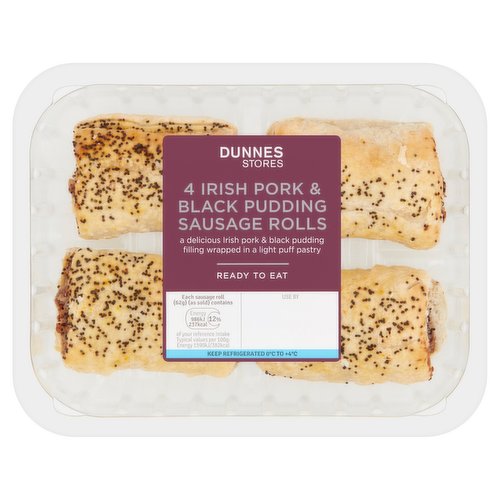 Dunnes Stores 4 Irish Pork & Black Pudding Sausage Rolls 248g