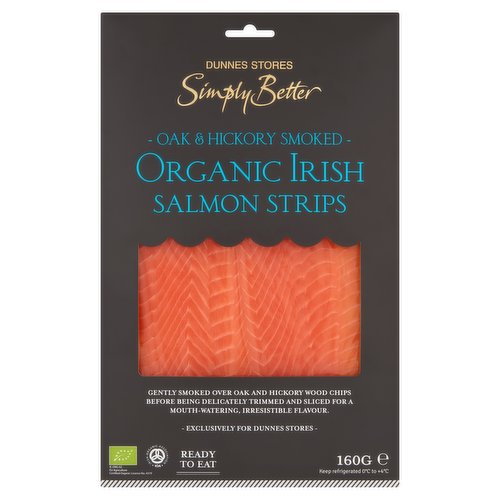 Dunnes Stores Simply Better Oak & Hickory Smoked Organic Irish Salmon Strips 160g