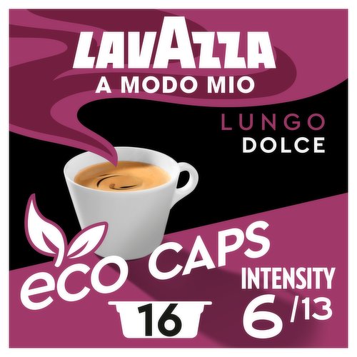 Lavazza A Modo Mio Eco Caps Compostable Lungo Dolce Coffee Capsules x 16