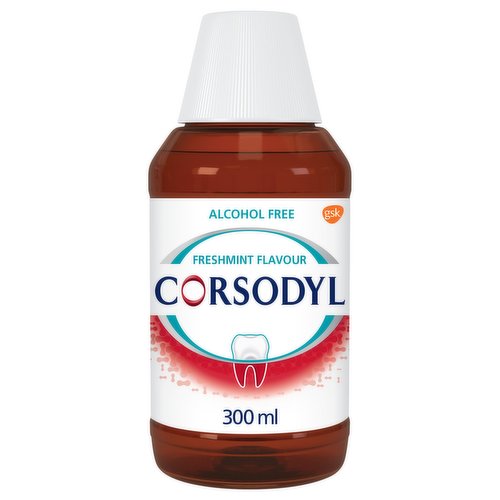 Corsodyl Gum Disease & Bleeding Gum Treatment Mouthwash, Freshmint, 0.2% Alcohol Free, 300ml