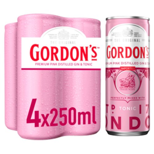 Gordon's Premium Pink Gin & Tonic 4 x 250ml Ready to Drink Premix Can Multipack