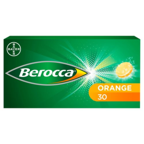 Food supplement with sweeteners - 30 effervescent tablets<br/><br/><b>Nutritional Claims</b><br/>Sugar free<br/><br/><b>Features</b><br/>Energy release for every day - vitamins B1 & B2 support energy release<br/>11 vitamins & minerals<br/>Only 7 calories (7kcal) per tablet<br/>No caffeine, aspartame or sugar<br/>Suitable for adults and children aged 12 and over<br/>No artificial colour<br/>Suitable for vegans<br/><br/><b>Lifestyle</b><br/>No Sugar<br/>Suitable for Vegans<br/><br/><br/><b>Ingredients</b><br/>Acidity Regulators (Citric Acid, Sodium Carbonates)<br/>Vitamin C (Ascorbic Acid)<br/>Bulking Agents (Isomalt, Sorbitol, Mannitol)<br/>Magnesium Sulphate<br/>Calcium Carbonate<br/>Magnesium Carbonate<br/>Flavouring<br/>Nicotinamide<br/>Salt<br/>Sweeteners (Acesulfame K, Sucralose)<br/>Zinc Citrate<br/>Colour (Beetroot Juice)<br/>Calcium Pantothenate<br/>Vitamin B2 (Riboflavin)<br/>Vitamin B1 (Thiamine Hydrochloride)<br/>Vitamin B6 (Pyridoxine Hydrochloride)<br/>Folic Acid (Pteroylmonoglutamic Acid)<br/>Biotin<br/>Vitamin B12 (Cyanocobalamin)<br/><br/><b>Number of Units</b><br/>30<br/><br/><b>Safety Warning</b><br/>Need to know<br/>
Berocca can be taken every day throughout the year, but should not be used to replace a well-balanced diet and healthy lifestyle. Do not exceed the recommended daily dose of 1 tablet. Not recommended if you are pregnant or breast feeding. Not suitable for people with kidney problems.<br/>
<br/>
Keep product and empty tube out of the sight and reach of young children.<br/><br/><b>Storage Type</b><br/>Ambient<br/><br/><b>Storage</b><br/>Do not store above 25°C, keep the tube tightly closed. For best before end date (BBE), see side of pack.<br/><br/><b>Storage Conditions</b><br/>Max Temp °C 25<br/><br/><b>Preparation and Usage</b><br/>When to use Berocca®?<br/>
Active lifestyle, At the office, On the go, Late nights, Tough days<br/>
<br/>
How to take<br/>
1. Drop in a glass<br/>
2. Leave to fizz<br/>
3. Enjoy a drop of positivity<br/><br/><b>Company Name</b><br/>Bayer Ltd,<br/><br/><b>Company Address</b><br/>The Atrium,<br/>
Sandyford,<br/>
Dublin 18,<br/>
Ireland.<br/><br/><b>Web Address</b><br/>www.berocca.ie<br/><br/><b>Return To</b><br/>Questions and comments?<br/>
Email us at: info.ireland@bayerhealthcare.com or visit us at www.berocca.ie.<br/>
Bayer Ltd,<br/>
The Atrium,<br/>
Sandyford,<br/>
Dublin 18,<br/>
Ireland.<br/><br/><style>table {border-collapse:collapse}td {background:#f0f3f7;border: 1px solid gray;border-collapse:collapse;} th {background:lightgray;border: 1px solid gray;border-collapse:collapse;} .sectHead {font-weight:bold;} </style><p><span class=sectHead>Nutrition</span><table><tr><th></th><th>Per tablet</th><th>% NRV</th></tr><tr><td>Vitamin B1</td><td>11.8 mg</td><td>1073</td></tr><tr><td>Vitamin B2</td><td>15 mg</td><td>1071</td></tr><tr><td>Niacin (B3)</td><td>50 mg NE</td><td>313</td></tr><tr><td>Vitamin B6</td><td>8.22 mg</td><td>587</td></tr><tr><td>Folic Acid (B9)</td><td>400 µg</td><td>200</td></tr><tr><td>Vitamin B12</td><td>10 µg</td><td>400</td></tr><tr><td>Biotin (B7)</td><td>150 µg</td><td>300</td></tr><tr><td>Pantothenic Acid (B5)</td><td>23 mg</td><td>383</td></tr><tr><td>Vitamin C</td><td>500 mg</td><td>625</td></tr><tr><td>Magnesium</td><td>100 mg</td><td>27</td></tr><tr><td>Zinc</td><td>10 mg</td><td>100</td></tr><tr><td>Calcium</td><td>100 mg</td><td>13</td></tr><tr><td>NRV = Nutrient Reference Value</td><td></td><td></td></tr><tr><td>NE = Niacin Equivalent</td><td></td><td></td></tr></table></p>