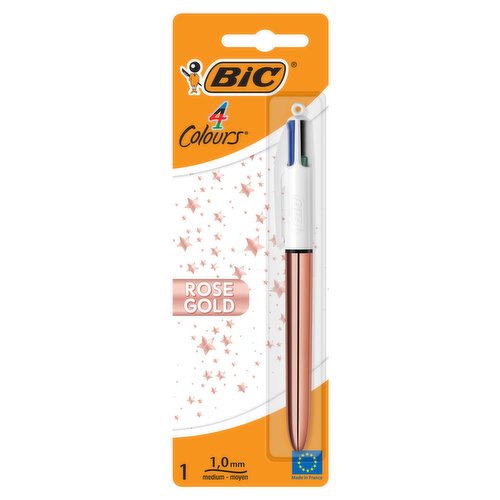 BIC 4 Colours Rose Gold Ball Pen Medium Point (1.0 mm) with Black, Blue, Red and Green Ink All-in-On