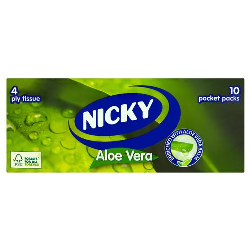 Nicky Aloe Vera 4 Ply Tissue 10 Pocket Packs