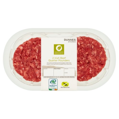 Dunnes Stores Organic 2 Irish Beef Quarter Pounders 227g