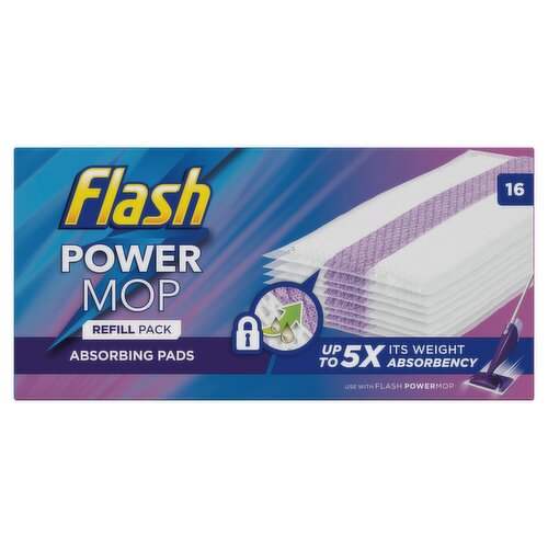 Flash Powermop Floor Cleaner, 16 Absorbing refill pads