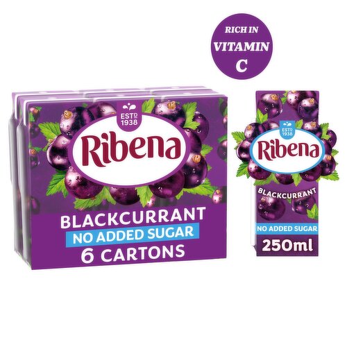 Ribena No Added Sugar Blackcurrant Juice Drink Cartons 6x250ml