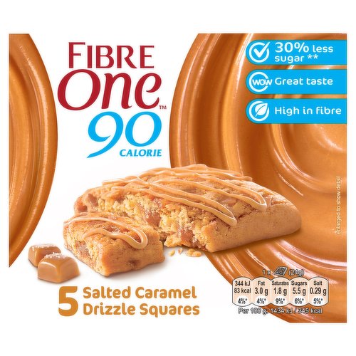 Fibre One 90 Calorie Salted Caramel Drizzle Squares 5 x 24g (120g)