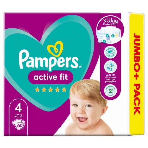 golf Fjord Winderig Pampers Active Fit Size 4, 60 Nappies, 9kg-14kg, Jumbo+ Pack