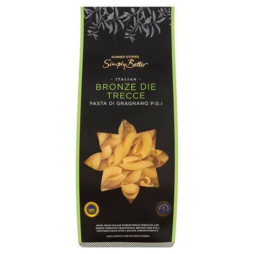 Durum Wheat Semolina Pasta<br/><br/><b>Features</b><br/>Suitable for Vegetarians<br/><br/><b>Lifestyle</b><br/>Suitable for Vegetarians<br/><br/><b>Pack Size</b><br/>500g ℮<br/><br/><b>Usage Other Text</b><br/>Number of Servings per Pack: 6 Approx<br/><br/><b>Usage Count</b><br/>Number of uses - Servings - 6<br/><br/><br/><b>Ingredients</b><br/>Italian Durum <span style='font-weight: bold;'>Wheat</span> Semolina<br/>Water<br/><br/><b>Allergy Advice</b><br/>For allergens, including Cereals containing Gluten, see ingredients in bold.<br/><br/><br/><b>Storage Type</b><br/>Ambient<br/><br/><b>Storage and Usage Statements</b><br/>Not Suitable for Home Freezing<br/><br/><b>Storage</b><br/>- Store in a cool dry place.<br/>
- Not suitable for home freezing.<br/><br/><b>Cooking Guidelines</b><br/>Hob - From Ambient - Cooking times will vary with appliances, the following are guidelines only. Remove all packaging.<br/>
10-12 mins. Place in a saucepan with plenty of boiling water with a pinch of salt, return to the boil and simmer for time shown. Drain and serve with your favourite Simply Better Italian Pasta Sauce.<br/>
Do Not Reheat.<br/><br/>Country of Origin - Italy<br/>Packed In - Italy<br/><br/><b>Origin</b><br/>Produced and packed in Italy<br/><br/><b>Company Name</b><br/>Dunnes Stores<br/><br/><b>Company Address</b><br/>46-50 South Great George's Street,<br/>
Dublin 2.<br/>
<br/>
Store 3,<br/>
Forestside S.C.,<br/>
Upr. Galwally Rd.,<br/>
Belfast,<br/>
BT8 6FX.<br/><br/><b>Return To</b><br/>Our Quality Guarantee<br/>
Dunnes Stores is a brand of quality and better value since 1944. If you try and are not entirely satisfied with this Dunnes Stores product, please return the item with the original packaging and receipt to the store and we will be happy to replace or refund it for you. This does not affect your statutory rights.<br/>
Dunnes Stores,<br/>
46-50 South Great George's Street,<br/>
Dublin 2.<br/>
<br/>
Dunnes Stores,<br/>
Store 3,<br/>
Forestside S.C.,<br/>
Upr. Galwally Rd.,<br/>
Belfast,<br/>
BT8 6FX.<br/>