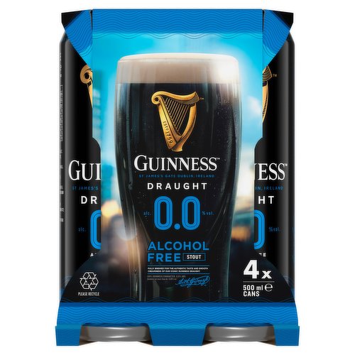 Guinness Draught 0.0% Non-Alcoholic Stout Beer 4 x 500ml Can
