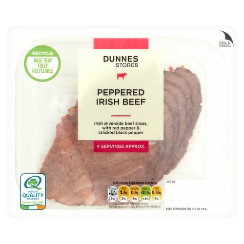 Dunnes Stores Peppered Irish Beef 4 Servings Approx 110g