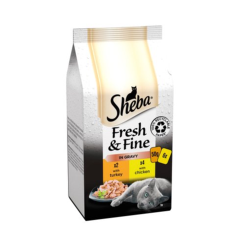 Sheba Fresh & Fine Wet Cat Food Pouches Chicken & Turkey in Gravy 6 x 50g