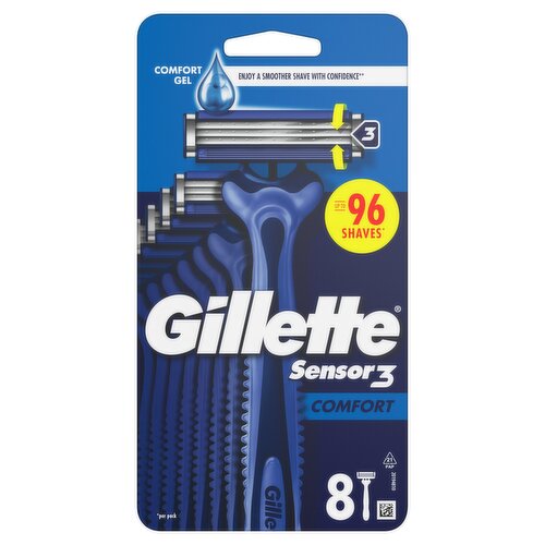 Gillette Sensor3 Comfort, Disposable Razors For Men, 8 Pack Razors