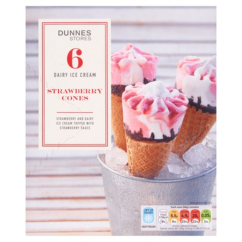 Dunnes Stores Dairy Ice Cream Strawberry Cones (6x66g) 396g