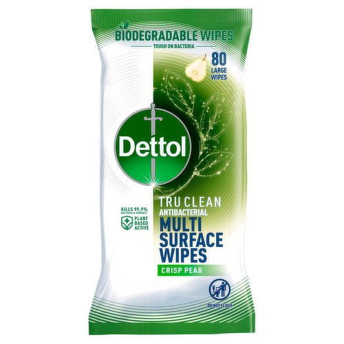 Dettol Tru Clean Antibacterial Multi Surface Wipes Crisp Pear 80 Wipes