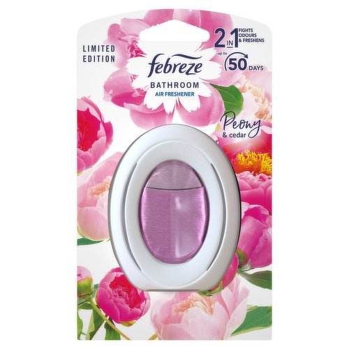 <b>Features</b><br/>Febreze Bathroom Air Freshener fights odours and leaves a light fresh scent<br/>Helps prevent odours from lingering<br/>Leaves behind a light fresh scent<br/>Long-lasting for up to 50 days<br/>Easy to use, 1 push button activation<br/>No battery or electricity needed<br/>Discreet as well as stylish<br/><br/><b>Pack Size</b><br/>7.5Mililiters ℮<br/><br/><br/><b>Ingredients</b><br/>Linalool<br/>Pentamethylheptenone<br/>Linalyl Acetate<br/>Citral<br/>Allyl Cyclohexylpropionate<br/>Ethyl 2<br/>2-Dimethylhydrocinnamal<br/>Octahydro-4<br/>7-Methano-1H-Indenecarbaldehyde<br/>Anethole<br/>Ethyl Methylphenylglycidate<br/>Ethyl 3-Phenylglycidate<br/>Isoeugenol<br/>2<br/>4-Dimethyl-3-Cyclohexene Carboxaldehyde<br/>6-Methoxy-2<br/>6-Dimethylheptanal<br/>Citronellol<br/>Geraniol<br/>Alkenes<br/>C12-14<br/>Hydroformylation Products<br/>Distn. Lights<br/>Undecylenal<br/>Dimethylcyclohexenyl 3-Butenyl Ketone<br/>Dimethyl Heptenal<br/>Dimethylhydroxy Furanone<br/>5-Methyl-2-Hepten-4-One<br/><br/><b>Safety Warning</b><br/>People suffering from perfume sensitivity should be cautious when using this product. Ventilate the room after use. Retain carton and safety instructions until product is finished. Causes skin irritation. Causes serious eye irritation. May cause an allergic skin reaction. Toxic to aquatic life with long lasting effects. Keep out of reach of children. IF ON SKIN: Wash with plenty of water. IF IN EYES: Rinse cautiously with water for several minutes. Call a POISON CENTRE/doctor if you feel unwell. Dispose of contents/container to an appropriate local waste system.<br/><br/><b>Storage Type</b><br/>Ambient<br/><br/><b>Preparation and Usage</b><br/>To activate firmly press the button. There is no click sound Wait 1 minute. Liquid level will drop. If no scent released then press the button again. No battery needed. No electricity needed.<br/><br/>Country of Origin - Bulgaria<br/>Packed In - Bulgaria<br/><br/><b>Telephone Helpline</b><br/>0800 328 2882<br/><br/>