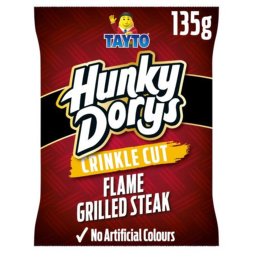 Tayto Hunky Dorys Crinkle Cut Flame Grilled Steak Flavour Potato Crisps 135g