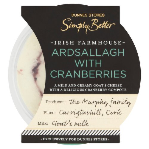 Dunnes Stores Simply Better Irish Farmhouse Ardsallagh with Cranberries 165g