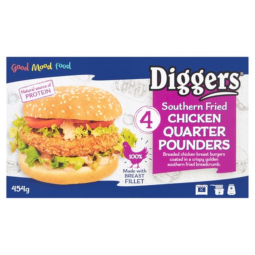 Diggers 4 Southern Fried Chicken Quarter Pounders 454g