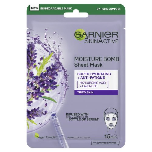 Garnier Moisture Bomb Lavender Hydrating Face Sheet Mask Fatigued Skin 28g