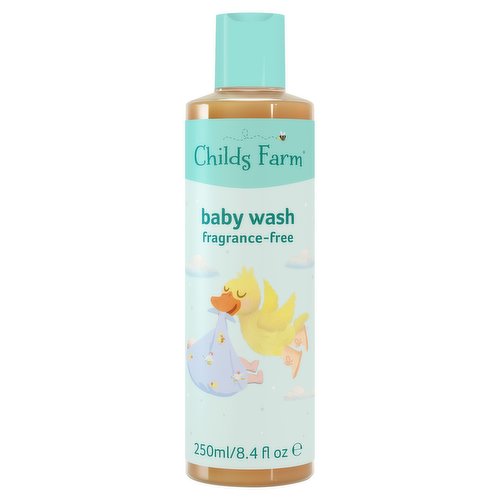 <b>Further Description</b><br/>Visit childsfarm.com to explore our range & sign up to our newsletter for the latest skin tips.<br/><br/><b>Lifestyle</b><br/>Not Tested on Animals<br/>Suitable for Vegans<br/><br/><b>Pack Size</b><br/>250ml ℮<br/><br/><br/><b>Ingredients</b><br/>Aqua (Water)<br/>Sodium Coco-Sulfate<br/>Cocamidopropyl Betaine<br/>Glycerin<br/>Benzyl Alcohol<br/>Sodium Lauryl Glucose Carboxylate<br/>Guar Hydroxypropyltrimonium Chloride<br/>Citric Acid<br/>Lauryl Glucoside<br/>Sodium Chloride<br/>Dehydroacetic Acid<br/>Sodium Citrate<br/>Sodium Benzoate<br/>Sorbic Acid<br/>Please check the label before using this product as we may make small ingredient changes<br/><br/><b>Safety Warning</b><br/>Warnings: External use only. If product gets in eyes, rinse well with water. If irritation occurs wash with copious amounts of water & stop use.<br/><br/><b>Storage Type</b><br/>Ambient<br/><br/><b>Preparation and Usage</b><br/>Massage a small amount of baby wash all over the body as it foams, then rinse off with warm running water. This can be used throughout the day to mop-up accidents in delicate areas, as well as at bath time.<br/>
<br/>
Please check the label before using this product as we may make small ingredient changes.<br/><br/>Country of Origin - United Kingdom<br/>Packed In - United Kingdom<br/><br/><b>Origin</b><br/>Made in the UK<br/><br/><b>Company Name</b><br/>Childs Farm Ltd<br/><br/><b>Company Address</b><br/>The Barn,<br/>
Kestrel Court,<br/>
Vyne Road,<br/>
Sherborne St John,<br/>
Hampshire,<br/>
RG24 9HJ.<br/><br/><b>Durability after Opening</b><br/>Months - 12<br/><br/><b>Telephone Helpline</b><br/>01635926000<br/><br/><b>Web Address</b><br/>childsfarm.com<br/><br/><b>Return To</b><br/>The Barn,<br/>
Kestrel Court,<br/>
Vyne Road,<br/>
Sherborne St John,<br/>
Hampshire,<br/>
RG24 9HJ.<br/><br/>