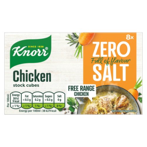 Knorr Zero Salt Stock Cubes Chicken 9 g pack of 8