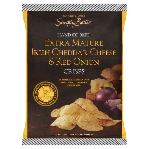 Dunnes Stores Simply Better Hand Cooked Extra Mature Irish Cheddar Cheese & Red Onion Crisps 40g