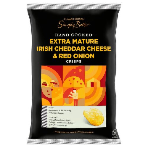 Dunnes Stores Simply Better Hand Cooked Extra Mature Irish Cheddar Cheese & Red Onion Crisps 125g