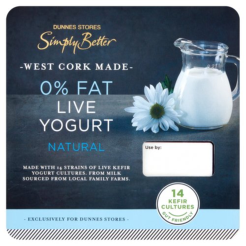 Dunnes Stores Simply Better 0% Fat Live Yogurt Natural 4 x 125g (500g)