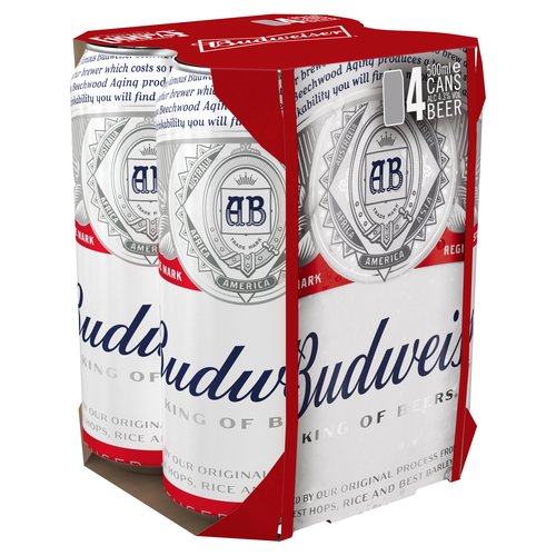 Budweiser King of Beers Lager Beer 4 x 500ml