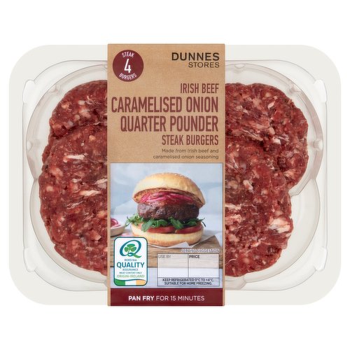 Dunnes Stores 4 Irish Beef Caramelised Onion Quarter Pounder Steak Burgers 454g