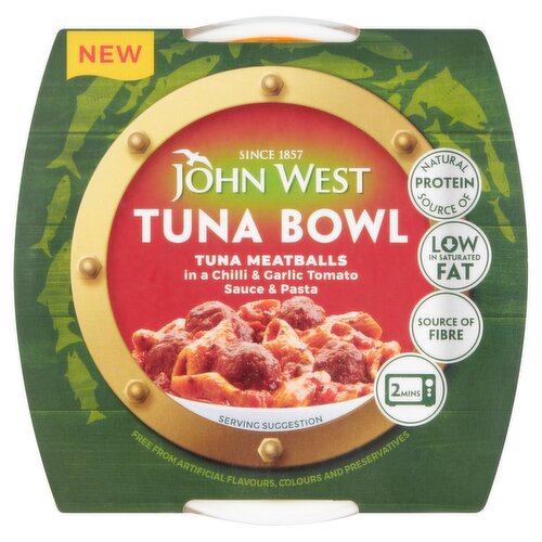 John West Tuna Bowl Tuna Meatballs in a Chilli & Garlic Tomato Sauce & Pasta 220g