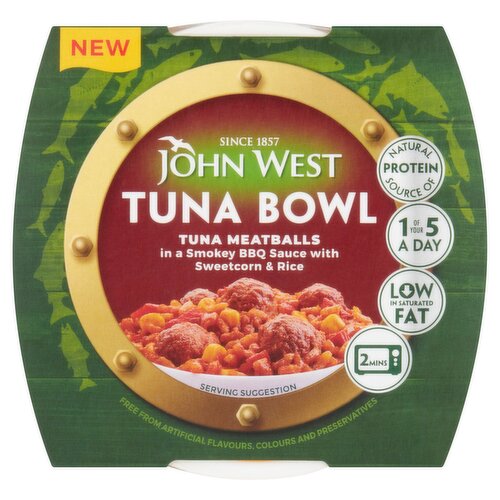 John West Tuna Bowl Tuna Meatballs in a Smokey BBQ Sauce with Sweetcorn & Rice 220g