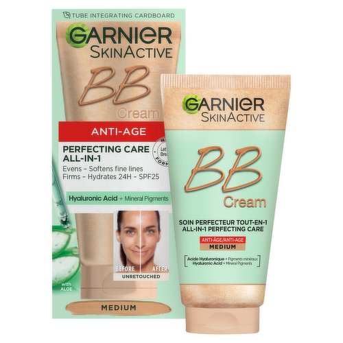 Garnier SkinActive Anti-Age BB Cream, Shade Medium, Tinted Moisturiser SPF 25, 50ml