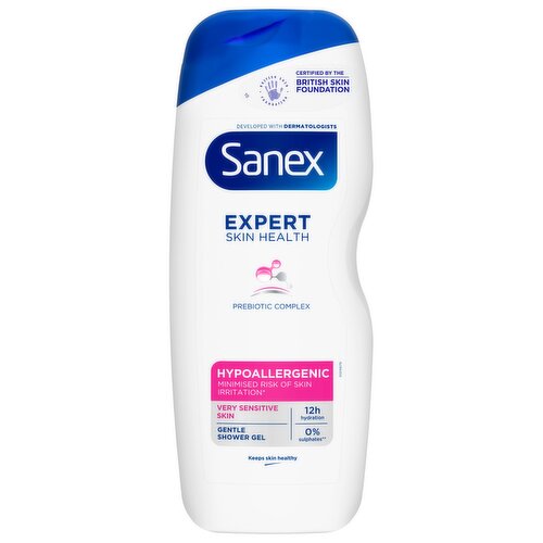 <b>Further Description</b><br/>Look after your sensitive skin and keep it healthy with the new Sanex BiomeProtect Dermo Hypoallergenic Shower Gel. This body wash has been expertly crafted to gently cleanse your sensitive skin and minimise the risk of irritation, while boosting its natural defences. Our shower gel provides microbiome skincare by nourishing the good bacteria on skin and targeting the bad, making it more resilient to external aggressors. The new advanced formula has been crafted with a unique blend of skin nutrients to strengthen your skin’s microbiome – your natural first layer of protection. Sanex BiomeProtect Dermo Hypoallergenic Shower Gel contains a proprietary prebiotic and postbiotic complex to support the good bacteria on skin and enhance your skin’s natural barrier and hydration. What’s more, it’s been dermatologically tested, respects your skin’s natural pH and contains 0% sulfates to help skin perform at its healthy best. Sanex research is validated by the British Skin Foundation.<br/><br/><b>Features</b><br/>Keep your sensitive skin healthy and cared for with the new Sanex BiomeProtect Dermo Hypoallergenic Shower Gel<br/>This body wash has been expertly crafted to gently cleanse sensitive skin and minimise the risk of irritation, while boosting its natural defences<br/>Our shower gel provides microbiome skincare by nourishing the good bacteria on skin and targeting the bad, making it more resilient to external aggressors<br/>The new advanced formula has a unique blend of skin nutrients to strengthen your skin’s microbiome – your natural first layer of protection<br/>It contains a proprietary prebiotic and postbiotic complex to support the good bacteria on skin and enhance your skin’s natural barrier and hydration<br/><br/><b>Pack Size</b><br/>570ML ℮<br/><br/><br/><b>Ingredients</b><br/>Aqua, Glycerin, Cocamidopropyl Betaine, Sodium C14-16 Olefin Sulfonate, Inulin, Sodium Benzoate, Lactic Acid, Parfum, Hydroxyacetophenone, Sodium Pyruvate, Polyquaternium-7, Sodium Gluconate, Sodium PCA, Butyloctanol, Zinc Sulfate, Poloxamer 124<br/><br/><b>Storage Type</b><br/>Ambient<br/><br/><b>Company Name</b><br/>Colgate-Palmolive<br/><br/><b>Company Address</b><br/>Guildford; GU2 8JZ<br/><br/><b>Telephone Helpline</b><br/>00800 321 321 32<br/><br/><b>Web Address</b><br/>www.colgate.co.uk<br/><br/><b>Return To</b><br/>Guildford; GU2 8JZ<br/><br/>