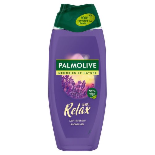 <b>Further Description</b><br/>Reconnect with nature and a beautiful fragrance that takes you back to fields of lavender, gently lit by a golden sunset, when you use Palmolive Memories Sunset Relax Shower Gel. Our body wash, inspired by nature, has a gentle formula that’s been dermatologically tested and leaves your skin feeling soft and loved during your daily routine. <br/>
<br/>
Because we believe in the power of simplicity, our body wash is made with ingredients of 95% natural origin*. We’re committed to nature, sustainability and responsible sourcing**, which is why our shower gel has a 95% biodegradable formula that contains no microplastics and has a 100% recycled plastic bottle that you can recycle. Every time you wash with Palmolive Memories Sunset Relax Shower Gel you’ll not only be transported back to a moment in nature, but you’ll know you’re doing your bit for the planet. <br/>
<br/>
Feel more human. <br/>
<br/>
*water and naturally sourced ingredients with limited processing **www.colgatepalmolive.com/committed-to-responsible-sourcing<br/><br/><b>Features</b><br/>Transport yourself back a moment in lavender fields and feel connected to nature with Palmolive Memories Sunset Relax Shower Gel<br/>Our body wash is made with ingredients of 95% natural origin* and has a 95% biodegradable formula that contains no microplastics and a beautiful lavender scent <br/>
*water and naturally sourced ingredients with limited processing<br/>This shower gel has a gentle formula that’s been dermatologically tested<br/>Our Wellness Revive body wash is made with responsible sourcing of ingredients and has a 100% recycled plastic bottle that can be recycled<br/><br/><b>Pack Size</b><br/>400ml ℮<br/><br/><br/><b>Ingredients</b><br/>Aqua, Sodium Laureth Sulfate, Sodium Chloride, Glycerin, Cocamidopropyl Betaine, Parfum, Lauryl Hydroxysultaine, Sodium Salicylate, Sodium Benzoate, Citric Acid, Tetrasodium EDTA, PEF-150, Pentaerythrityl Tetrastearate, Benzophenone-4, PPG-2 Hydroxyethyl Cocamide, Elettaria Cardamomum Seed Extract, Cananga Odorata Flower Oil, Elettaria Cardamomum Seed Oil, Lavandula Angustifolia Oil, Alpha-Isomethyl Ionone, Benzyl Salicylate, Coumarin, Hexyl Cinnamal, Limonene, Linalool, CI 17200, Cl 42090<br/><br/><b>Storage Type</b><br/>Ambient<br/><br/><b>Company Name</b><br/>Colgate-Palmolive<br/><br/><b>Company Address</b><br/>Guildford; GU2 8JZ<br/><br/><b>Telephone Helpline</b><br/>00800 321 321 32<br/><br/><b>Web Address</b><br/>www.colgate.co.uk<br/><br/><b>Return To</b><br/>Guildford; GU2 8JZ<br/><br/>