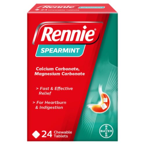 Rennie Spearmint 680mg/80mg 24 Chewable Tablets