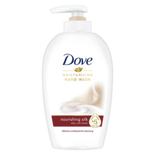 <b>Features</b><br/>Dove Nourishing Silk Liquid Hand Wash effectively cleanses your hands, leaving them moisturised and silky-soft after each wash<br/>The formula of this moisturising liquid hand wash is now 99% biodegradable<br/>This liquid hand wash is enriched with ¼ moisturising cream to provide expert skin care, protecting your hands from dryness<br/>A hand wash that provides effective antibacterial cleansing while moisturising your hands<br/>The caring formula of Dove Nourishing Silk Liquid Hand Wash is suitable for everyday use<br/>This hand wash liquid is infused with the elegant fragrance of blue orchid for an added touch of indulgence<br/><br/><b>Pack Size</b><br/>250millilitre ℮<br/><br/><br/><b>Ingredients</b><br/>Aqua, Sodium Laureth Sulfate, Glycerin, Sodium chloride, Cocamidopropyl Betaine, Acrylates Copolymer, Citric acid, Isopropyl Palmitate, Parfum, Sodium benzoate, Sodium Lauryl Sulfate, Styrene/Acrylates Copolymer, Alpha-Isomethyl Ionone, Benzyl alcohol, Butylphenyl Methylpropional, Citronellol, Hexyl Cinnamal, Limonene, Linalool, CI 15985<br/><br/><b>Safety Warning</b><br/>Caution: If product gets in your eyes, rinse them with warm water. Avoid eyes and other sensitive areas. As we are always looking to improve our products, our formulations change from time to time, so please always check the product packaging before use<br/><br/><b>Storage Type</b><br/>Ambient<br/><br/>Country of Origin - Germany<br/><br/><b>Origin</b><br/>Germany<br/><br/><b>Company Name</b><br/>Unilever UK Ltd. / Unilever Ireland Ltd.<br/><br/><b>Company Address</b><br/>Unilever Dept ER,<br/>
Wirral CH63 3JW UK<br/><br/><b>Telephone Helpline</b><br/>UK: 0800 085 1548<br/>
ROI: 1850 404 060 (Callsave)<br/><br/><b>Web Address</b><br/>www.dove.com/uk<br/>
www.unilever.com<br/><br/>