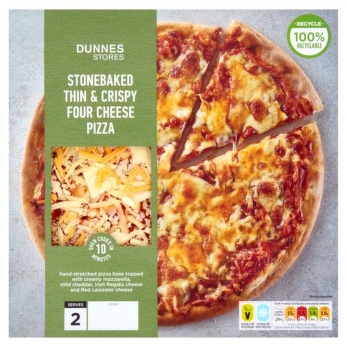 Dunnes Stores Stonebaked Thin & Crispy Four Cheese Pizza 340g