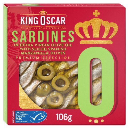 King Oscar Sardines in Extra Virgin Olive Oil with Sliced Spanish Manzanilla Olives 106g