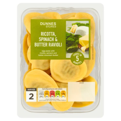 Dunnes Stores Ricotta Spinach & Butter Ravioli 250g