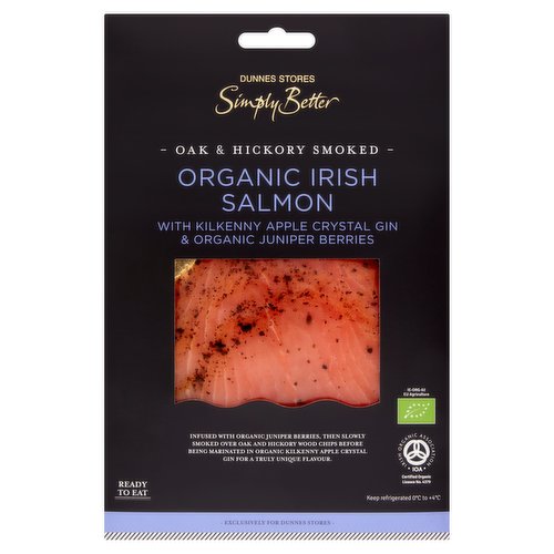 Dunnes Stores Simply Better Oak & Hickory Smoked Organic Irish Salmon with Juniper Berries & Gin 80g