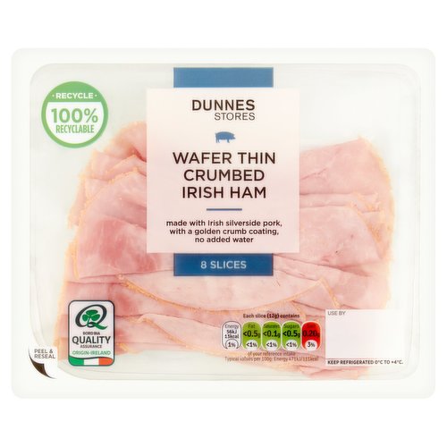 Dunnes Stores Wafer Thin Crumbed Irish Ham 8 Slices 100g