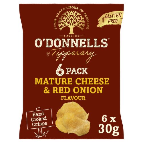 O'Donnells Mature Cheese & Red Onion Flavour Hand Cooked Crisps 6 x 30g